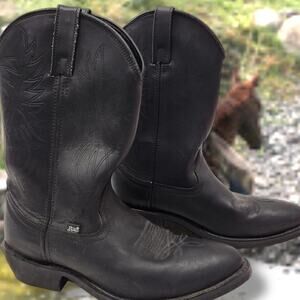 Men's Size 11 D JUSTIN  Classic Black Leather Western Boots, Style JB1104, EUC